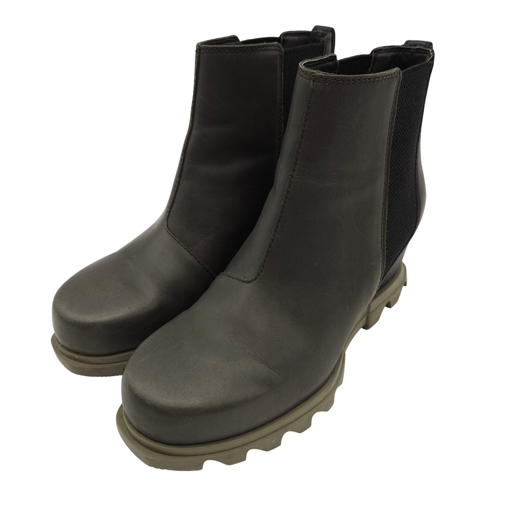 Sorel Women's 9 Joan of Arctic Hidden Wedge III Chelsea Pull On Boots Gray Green